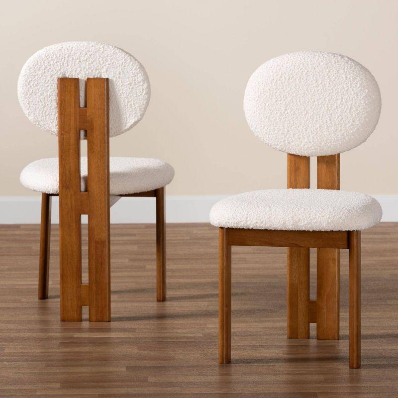 Baxton Studio 2pc Kacela Boucle Fabric and Wood Dining Chair Set Cream/Walnut Brown: Upholstered, Rubberwood Frame