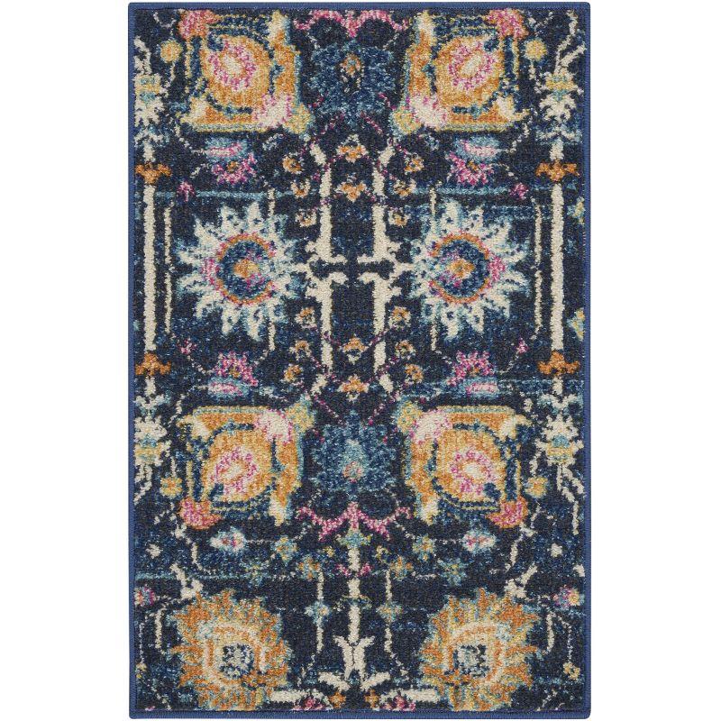 Bohemian Bliss Navy Floral Hand-Knotted 2x3 Synthetic Rug