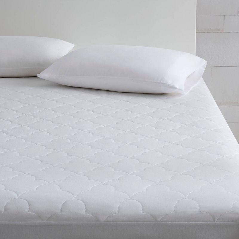 Sleep Philosophy King All Natural Cotton Percale Quilted Mattress Pad White: Cooling, 135 Thread Count, Fits 16" Depth