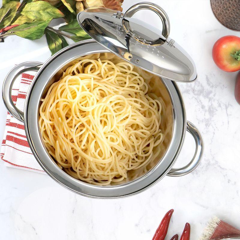 Stainless Steel 5-Quart Pasta Pot with Strainer Lid and Steamer Basket