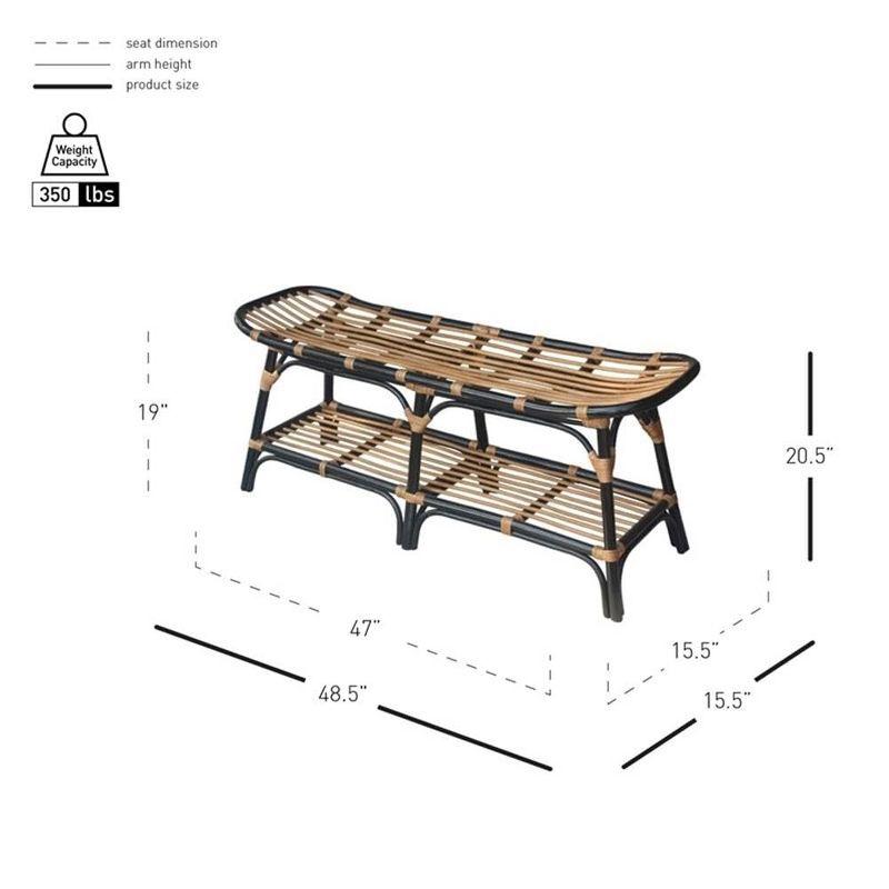 New Pacific Direct Damara Rattan Bench w/ Shelf