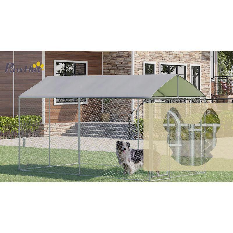 PawHut Dog Kennel Outdoor Heavy Duty Dog Playpen w/ Galvanized Steel Secure Lock Mesh, Waterproof Cover for Backyard, 13' x 7.5' x 7.5'