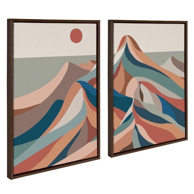 (Set of 2) 23" x 33" Sylvie Mid-Century Modern Mountains Framed Canvas Gray - Kate & Laurel All Things Decor