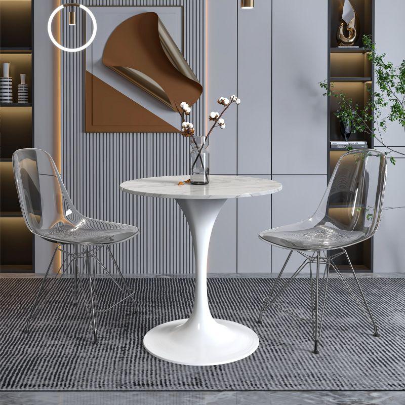LeisureMod Verve 27" Round Dining Table - Sintered Stone Top with Modern White Pedestal Base Accent Side Table for for Kitchen and Home