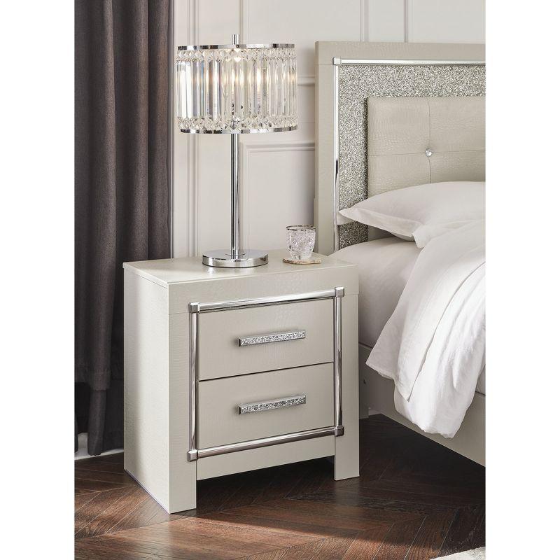 Silver Faux Gator 2-Drawer Nightstand with Chrome Details