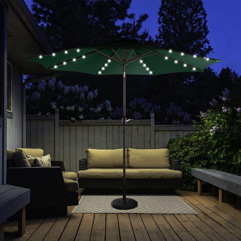 Green 9-Foot Patio Umbrella with Solar LED Lights