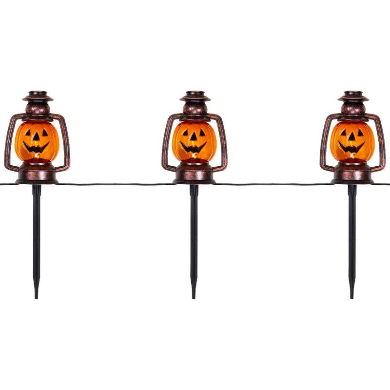 Northlight Seasonal Orange Flickering Halloween Jack O' Lantern Pathway Markers 16.75" (Set of 3)