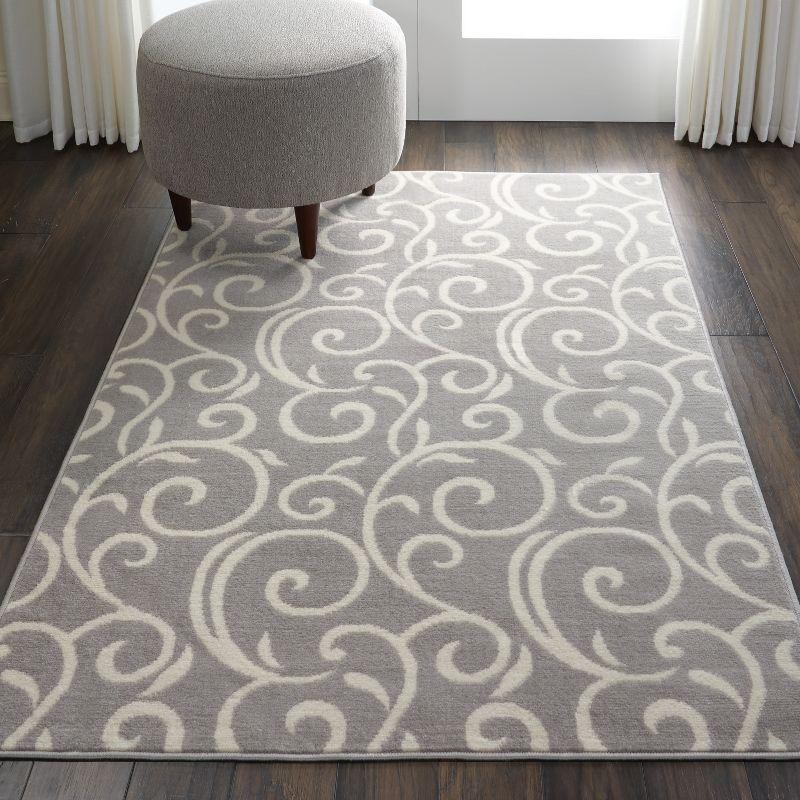 Nourison Grafix 3'9" x 5'9" (4' x 6') Grey Area Rug Bohemian Contemporary Botanical by Nourison
