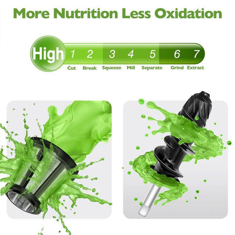 Masticating Juicer with Quiet Motor, Reverse Slow Chewing Cold Press Juicer, 7 Upgraded Auger Juicer, High juicing rate, 90 Electronic Recipes, gray