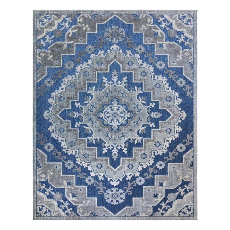 Fosel Arasi Blue/Gray Transitional Mandala Style Flatweave Indoor/Outdoor Area Rug