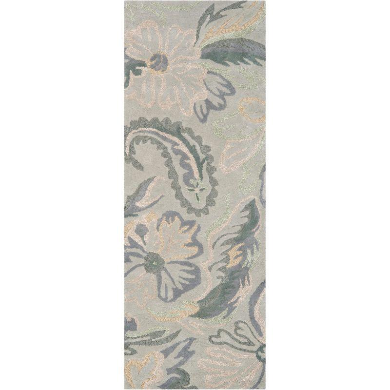 Gray Floral Hand-Tufted Wool Runner Rug