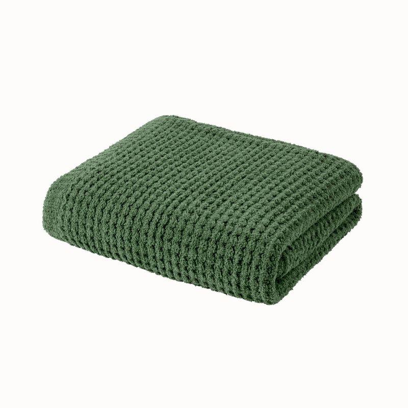 Green Waffle Knit Chenille Sherpa Reversible Throw Blanket