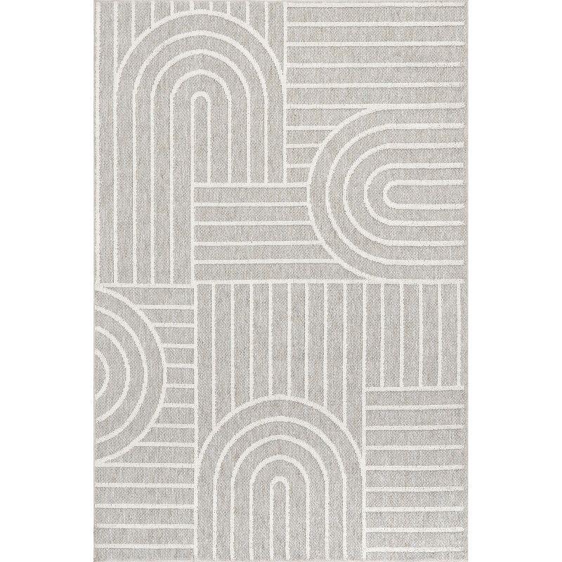 Gray Geometric Washable Synthetic Rectangular Area Rug