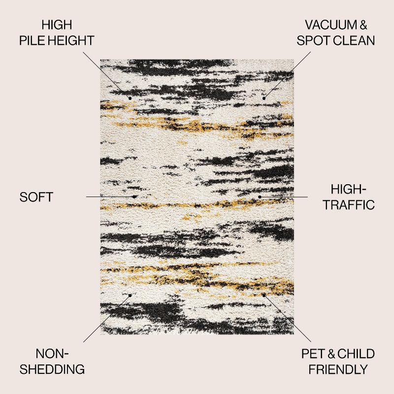 8'x10' Nova Modern Bold Strie' Shag Area Rug, Beige/Black/Yellow - JONATHAN Y