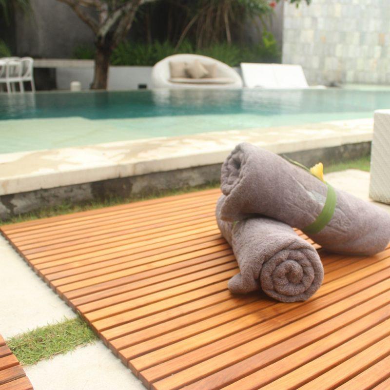 Nordic Teak 59" x 35" Extra Large Oiled Shower and Bath String Mat with Rubber Footing - Brown