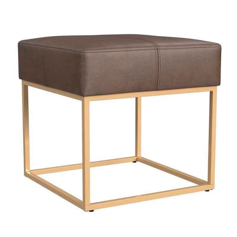 Homepop Small Square Metal Ottoman - Faux Leather