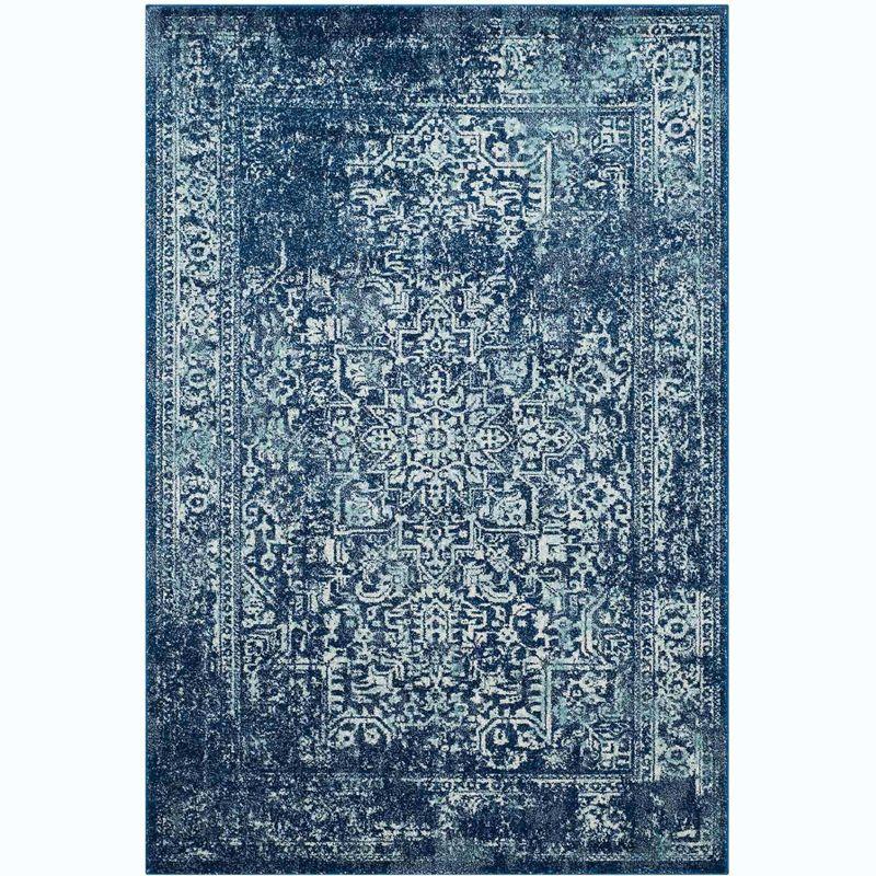 Navy and Ivory Synthetic Hand-Knotted 5' x 7' Easy-Care Area Rug