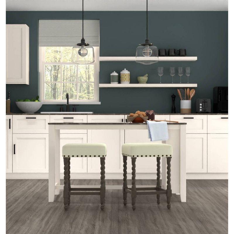 Carolina Living 24" Cadmus Counter Height Barstool Gray/Beige: Upholstered Seat, Antique Brass Nailhead Trim