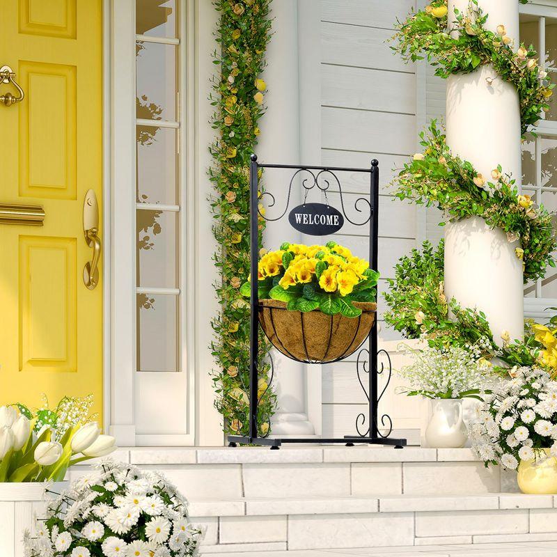 Sorbus Sorbus Welcome Sign Metal Planter Basket Stand in Black Metal