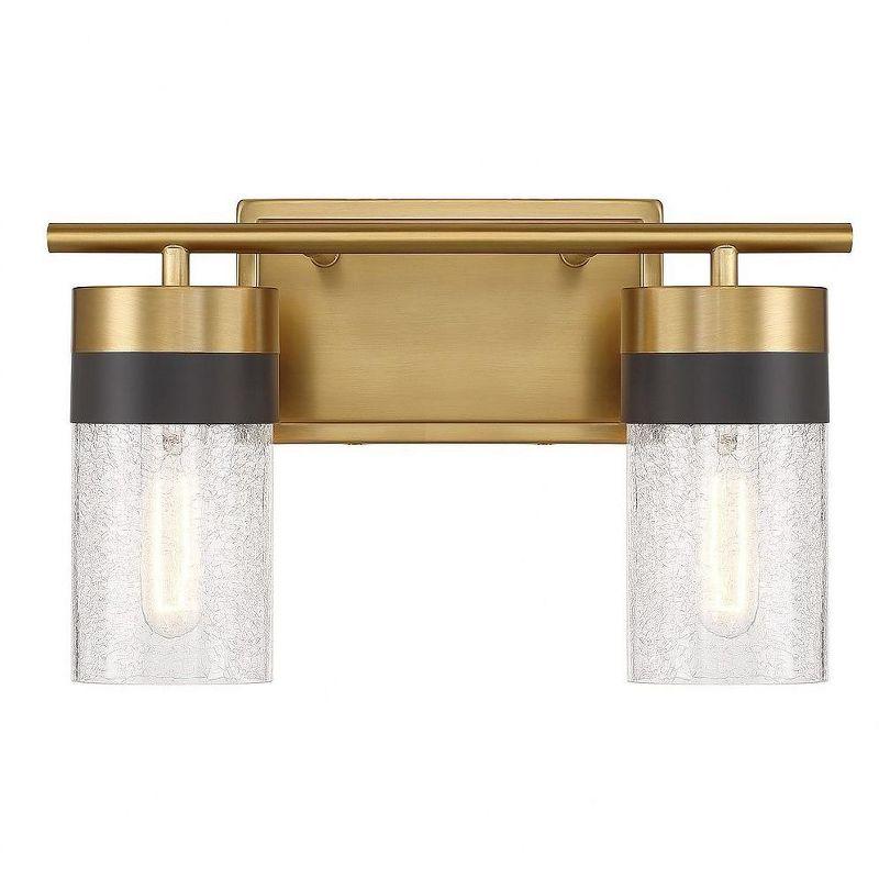 Warm Brass and Crackled Glass 2-Light Vanity Fixture