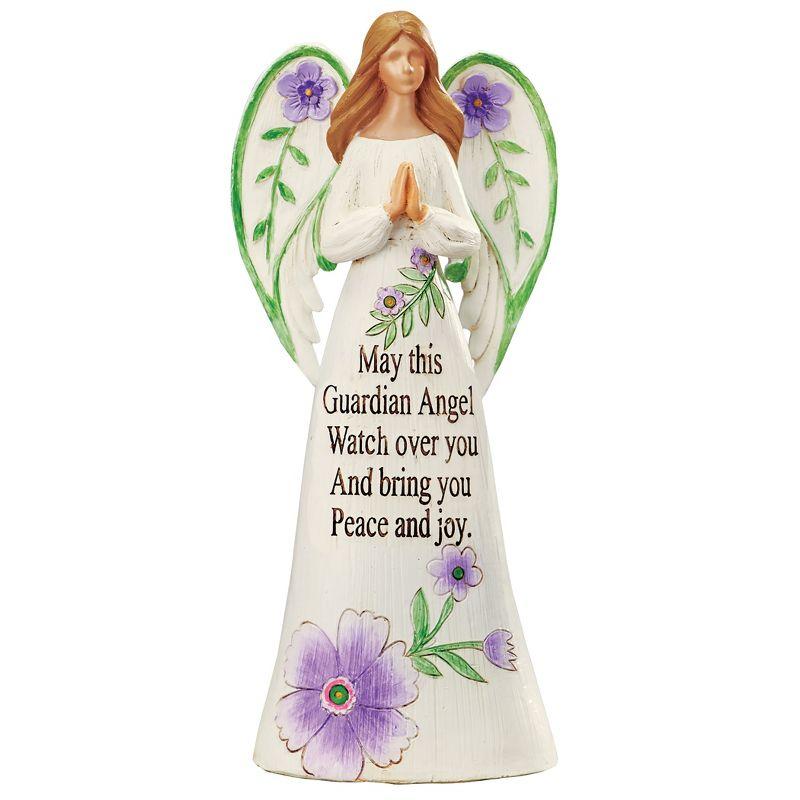 Guardian Angel Resin Figurine with Lavender Flowers and Sentiment