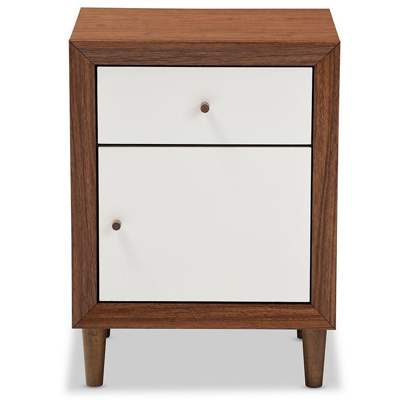 Scandinavian Mid-Century Modern White & Walnut 1-Drawer Nightstand