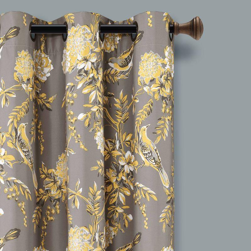 Farmhouse Bird And Flower Polyester Curtain Pair (Set of 2)