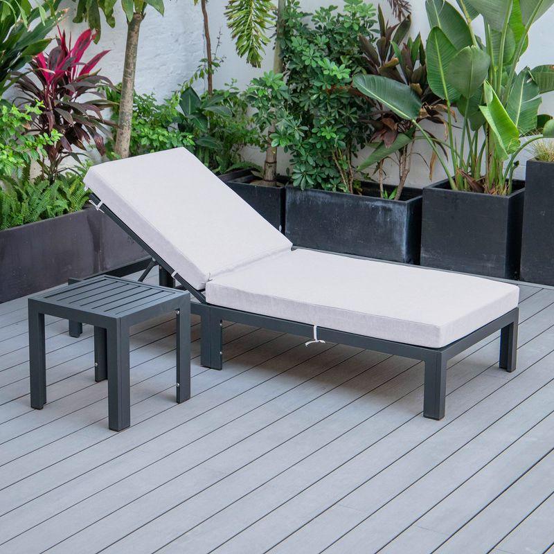 LeisureMod Chelsea Modern Outdoor Chaise Lounge Chair With Side Table in Light Grey