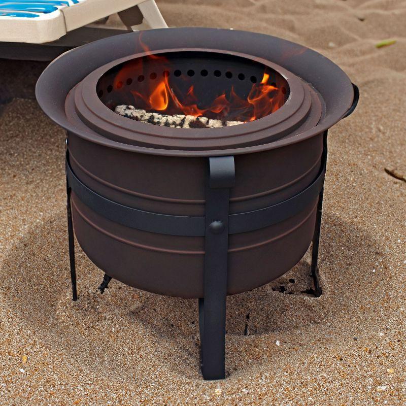 Sanad 23" Round Wood-Burning Bronze Finish Steel Cauldron-Style Smokeless Fire Pit