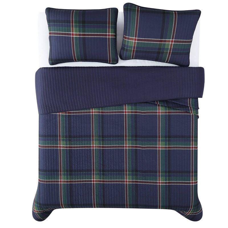 Twin Blue Plaid Microfiber Quilt Set with Shams