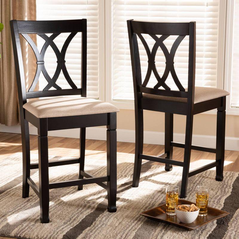Set of 2 Reneau Finished Wood Counter Height Barstools Brown - Baxton Studio: Rubberwood Frame, Upholstered, 42.5" Height