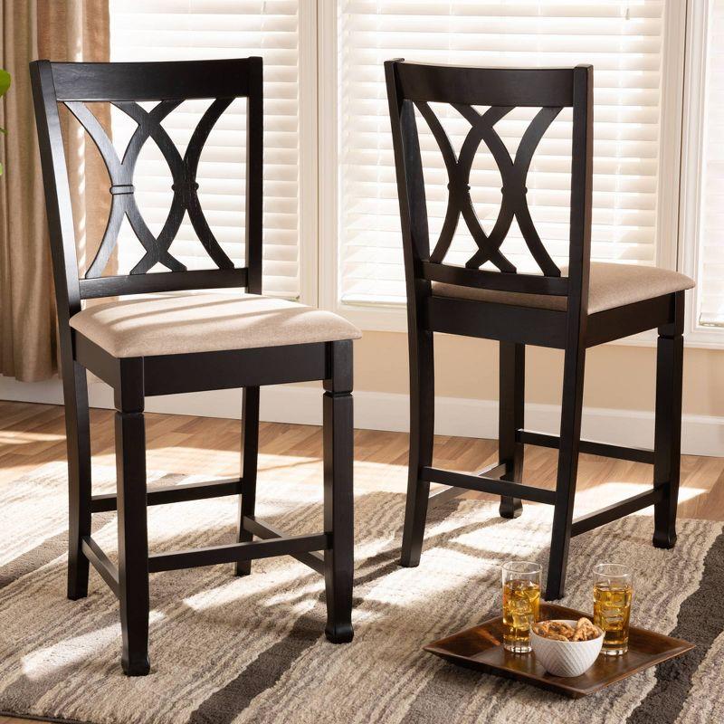 Reneau Sand Linen & Espresso Wood Counter Stools - Set of 2