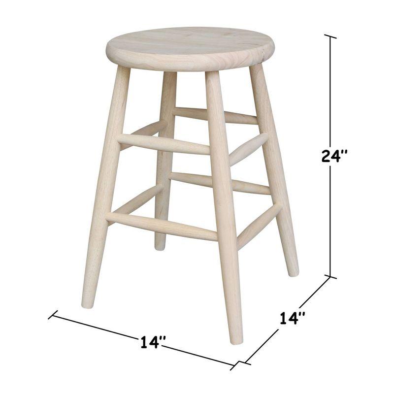 24" Scooped Seat Counter Height Barstool Unfinished - International Concepts: Solid Wood, Round, Backless