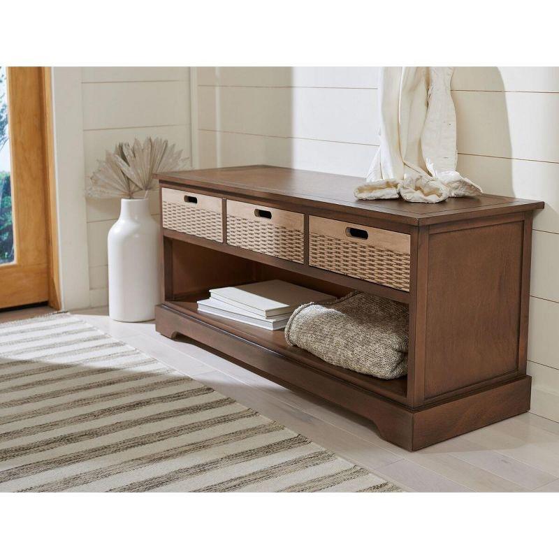 Classic Farmhouse 3-Drawer Warm Brown Storage Bench