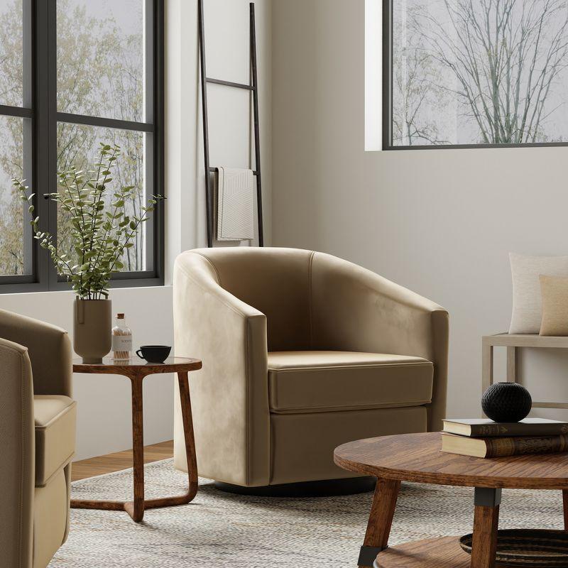 Brown Velvet Swivel Barrel Chair with Metal Base