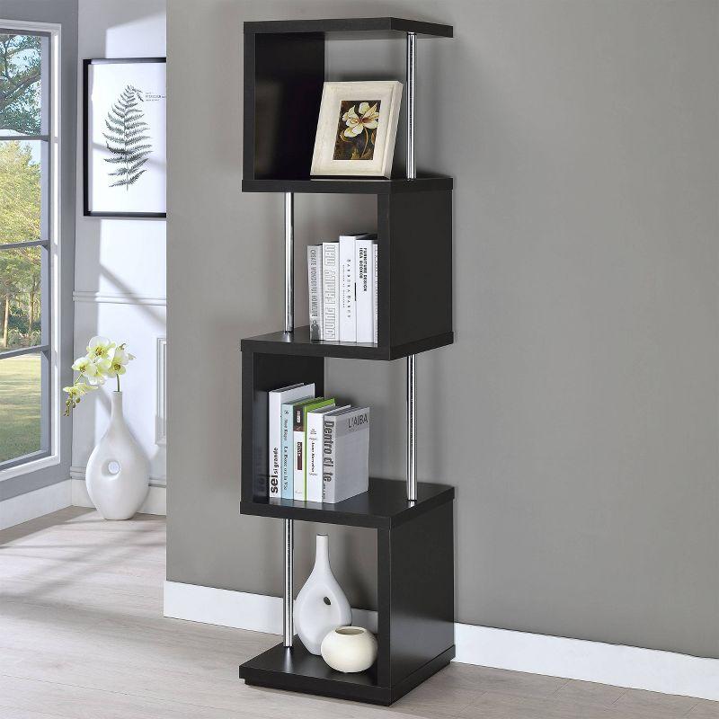 Baxter 4 Shelf Zig Zag Bookcase with Chrome Details - Coaster