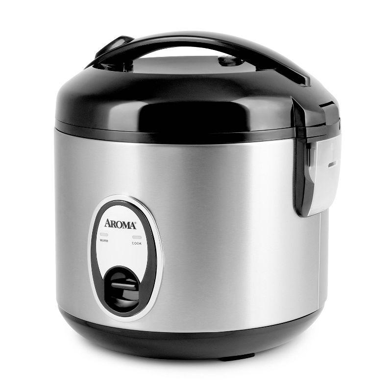 Aroma 8 Cup Rice Cooker - Stainless Steel ARC-904SB: Digital Rice Maker, Automatic Shut-Off, Reheat & Steam Functions