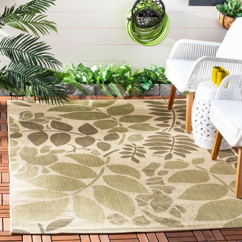 Green and Beige Floral Synthetic Outdoor Area Rug