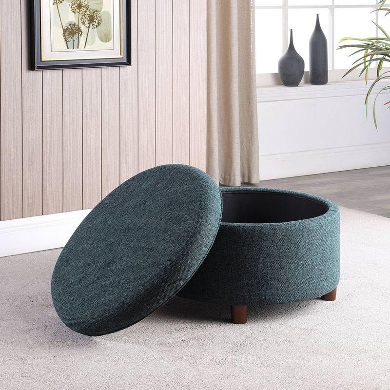 Large Round Storage Ottoman Textured Navy - HomePop: Seating, Footrest, Lift Off Top