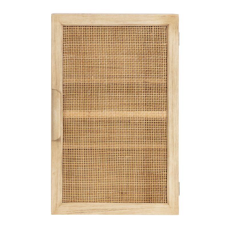 Natural Rattan and Wood Wall Cabinet with Shelves