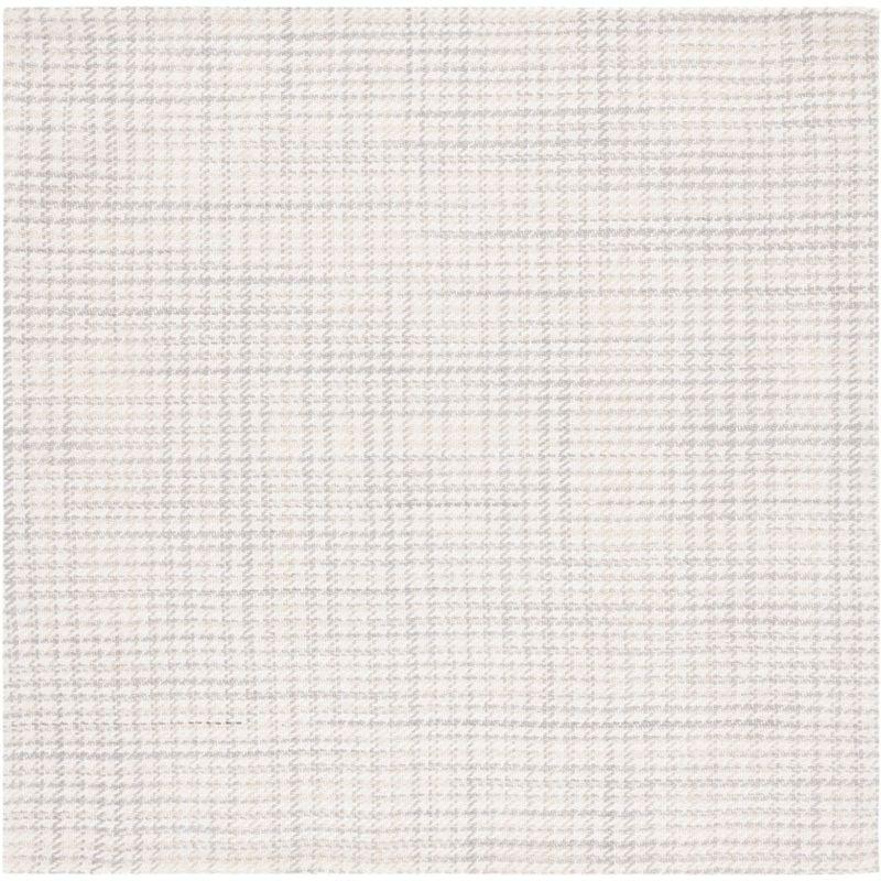 Elegant Gray & Ivory Handwoven Wool Square Rug - 6' x 6'