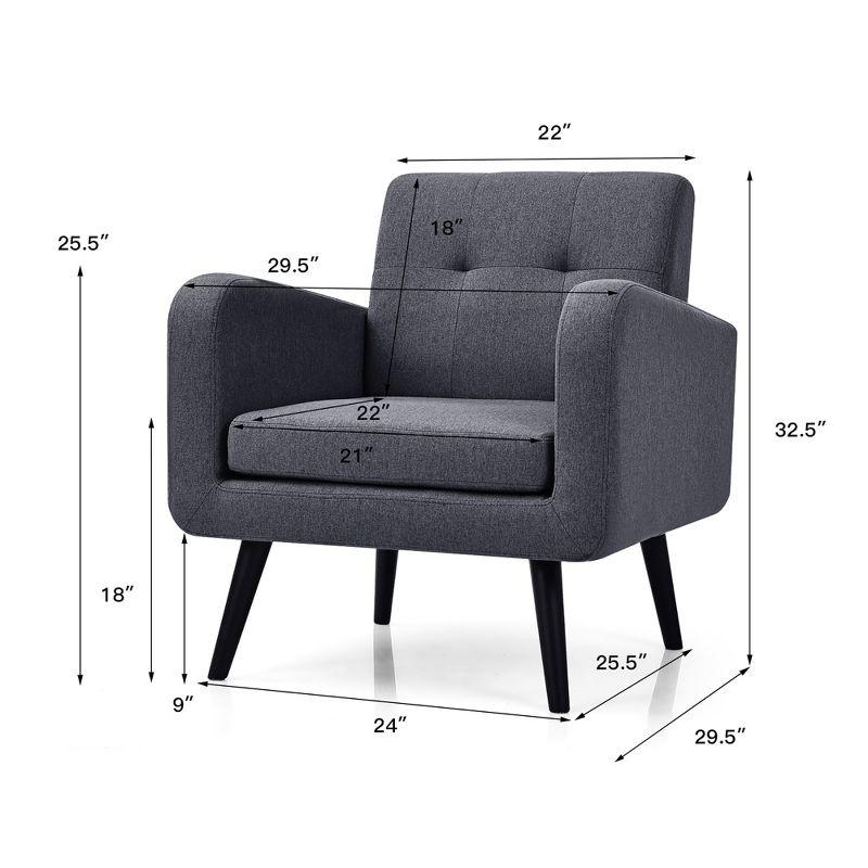 Gray Linen Modern Armchair with Rubber Wood Legs