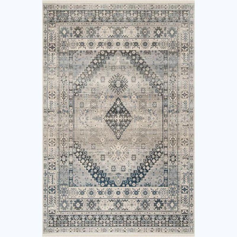 Gray and Blue Vintage Persian 4' x 6' Synthetic Area Rug