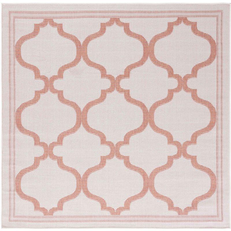 Ivory and Rust Geometric Square Indoor-Outdoor Easy Care Rug - 6'7"