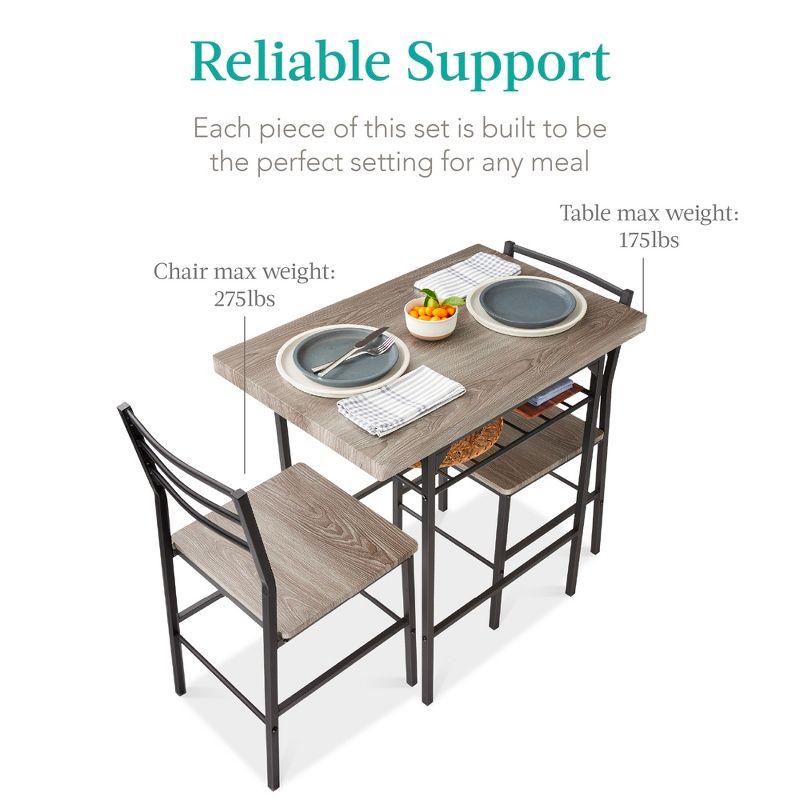 Gray 3-Piece Dining Set with Steel Frame and Storage Rack