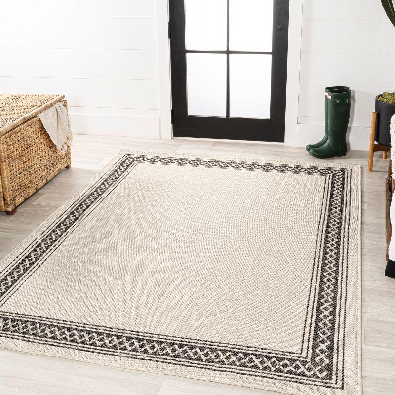 3' x 5' Lucia Classic Diamond Border Indoor/Outdoor Area Rug, Cream/Black - JONATHAN Y