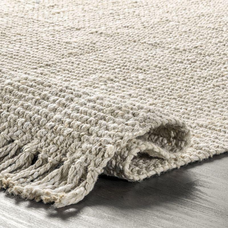 Nuloom 2x6 Daniela Jute Tassel Hand Woven Indoor Area Rug, Off White, Solid Chunky Farmhouse Design, Natural Fiber BedroomLiving Room