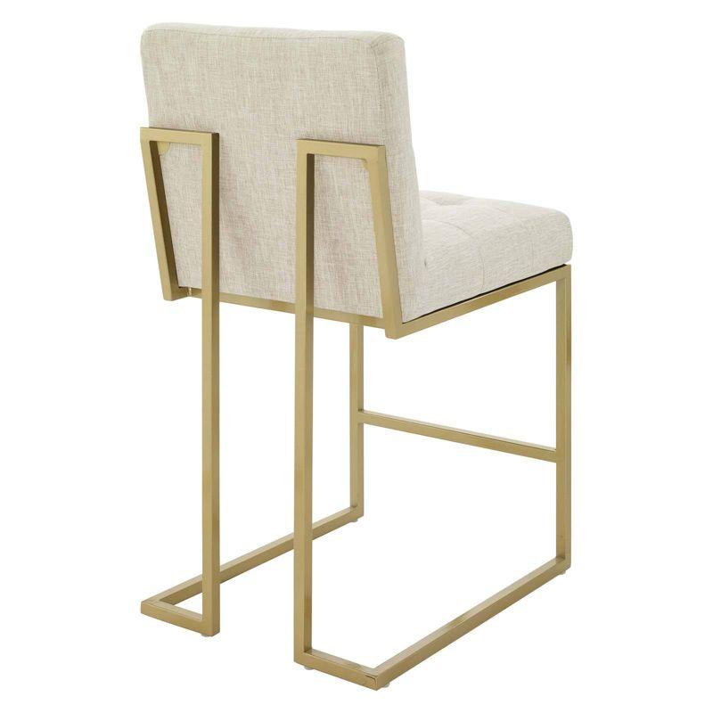 Privy Beige Upholstered Fabric Counter Stools with Gold Metal Base, Set of 2