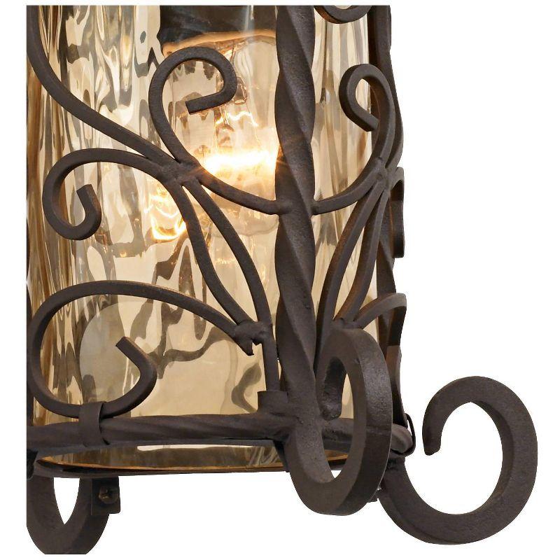 John Timberland Casa Seville Vintage Rustic Outdoor Wall Light Fixture Dark Walnut Scroll 13 1/4" Champagne Hammered Glass for Post Exterior Barn Deck