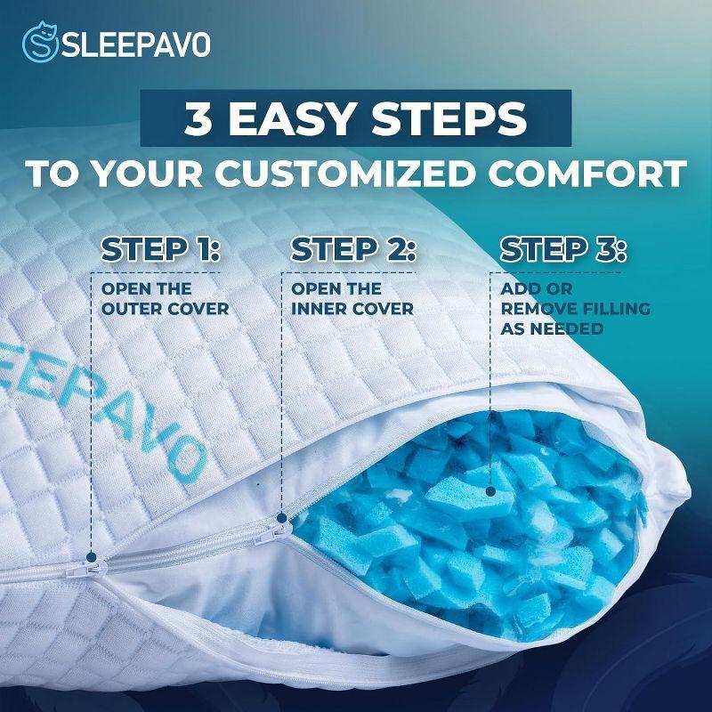 Queen Size Shredded Memory Foam Bed Pillows -  2 Pack Extra Firm Pillows (Set of 2)